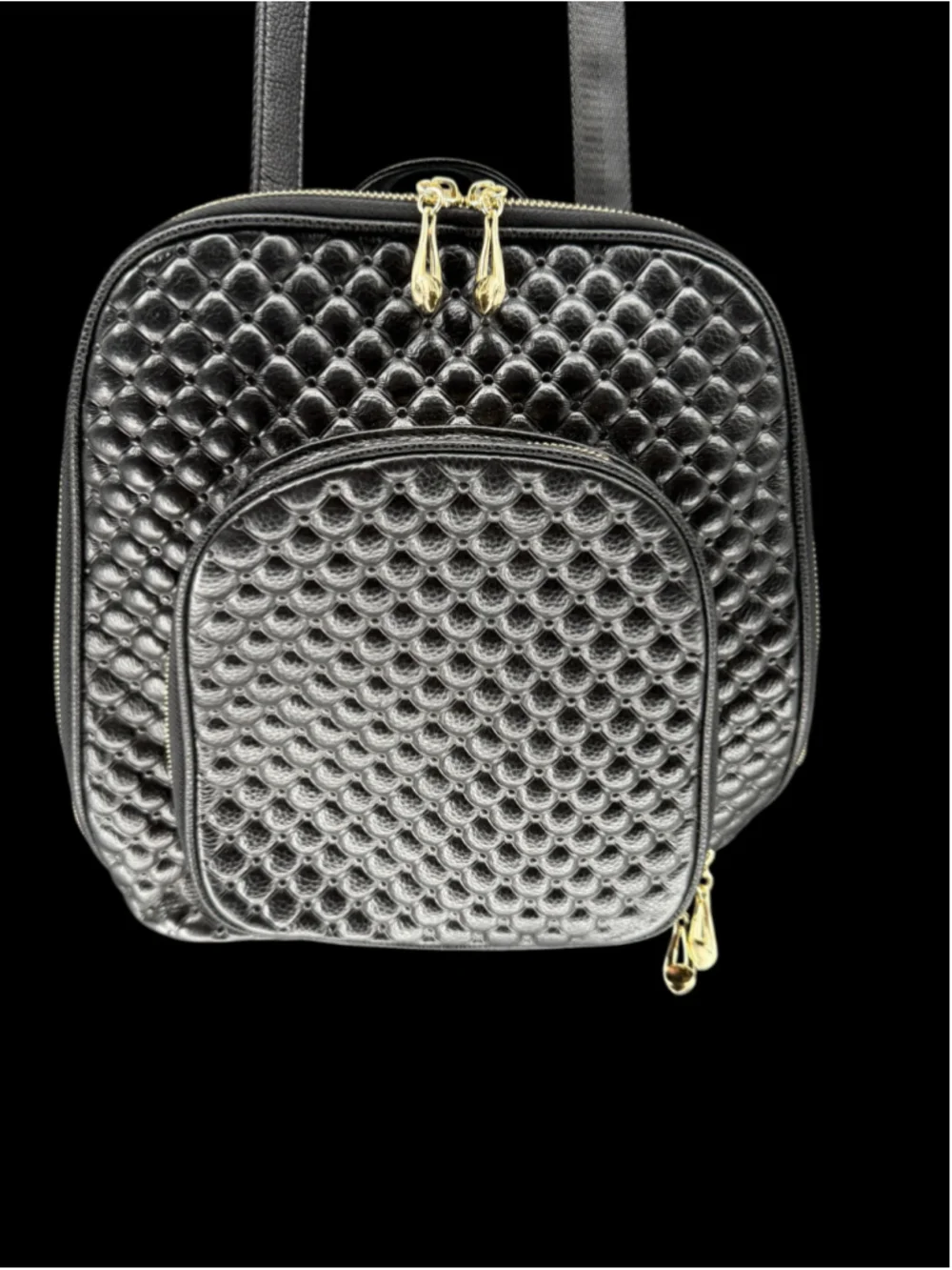 Women's COOLCY Quilted Leather Backpack, One Size, Black and Gold